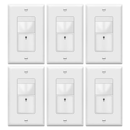 TOPGREENER PIR Motion Sensor Light Switch,No Neutral No Ground Wire,6 Pack - color: White, size: 6 Pack