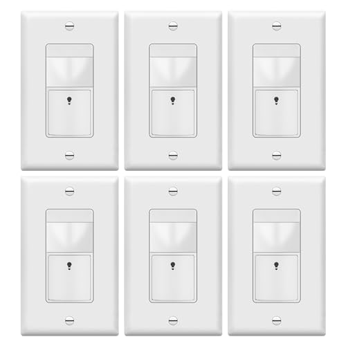 TOPGREENER PIR Motion Sensor Light Switch,No Neutral No Ground Wire,6 Pack - color: White, size: 6 Pack