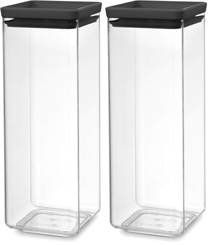 Brabantia Tasty+ Stackable Food Canister (Dark Gray / 0.66 Gal) BPA-Free Space-Saving Durable Jar with Silicone Seal Lid for Freshness (Pack of 2) - color: Dark Gray, size: 2.6 qt (Pack of 2)