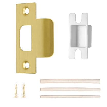T-Shape Door Strike Plate, Satin Brass, 2-1/8'' Hole Spacing - color: Satin Brass