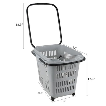 50 L Plastic Rolling Shopping Basket with Handles, 4 PCS