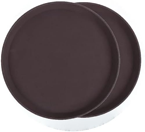 TrueCraftware- 14" Round Serving Tray Fiberglass Brown Set of 2- Non Slip Surface Service Trays Round Tray Plastic Food Meals Server Tray for Home Kitchen Restaurant Cafeteria Bar Hotel - color: Brown, size: 14" Round
