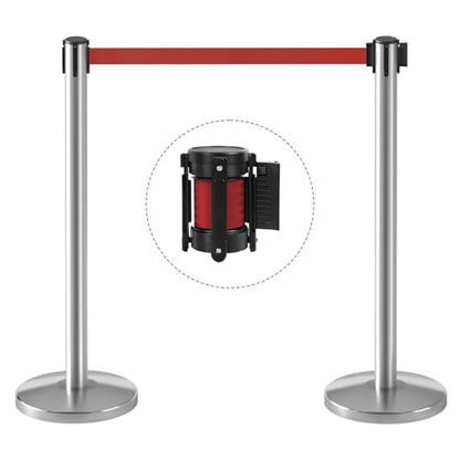 kaiyomi 2 Pack Stanchions with Retractable Barriers 11 Feet Belts (Silver) - color: Silver