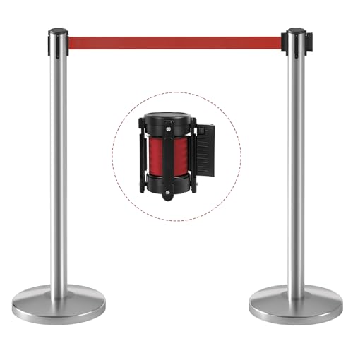 kaiyomi 2 Pack Stanchions with Retractable Barriers 11 Feet Belts (Silver) - color: Silver