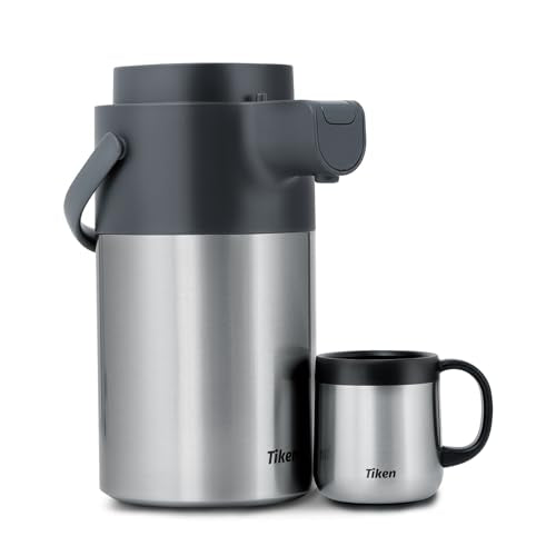 Tiken Airpot Coffee Dispenser with Pump - 102oz/3L Thermal Coffee Carafes for Hot Beverage - Stainless Steel Insulated Coffee Thermos Carafe, Silver - color: Silver, size: 102 Ounces
