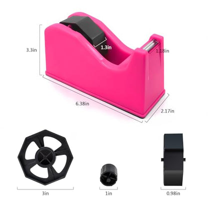 Tape Dispenser, Heat Press Tape Dispenser, Desk Heat Tape Dispenser 6.3 x 2.5 x 3.4 Inch, Holder Fits 1" and 3" Core,Nonskid Base Weighted Desktop Tape Dispenser (Pink) - color: Pink