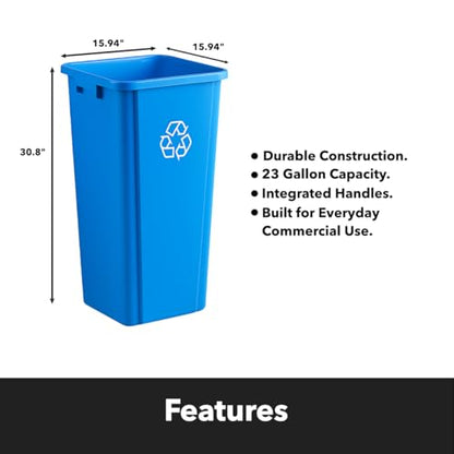 Blue, 23 Gallon Square Commercial Trash Can, Heavy-Duty Garbage Can, Industrial Trash Bin for Restaurants/Commercial Facilities/Warehouses - color: Blue, size: 23 Gallon