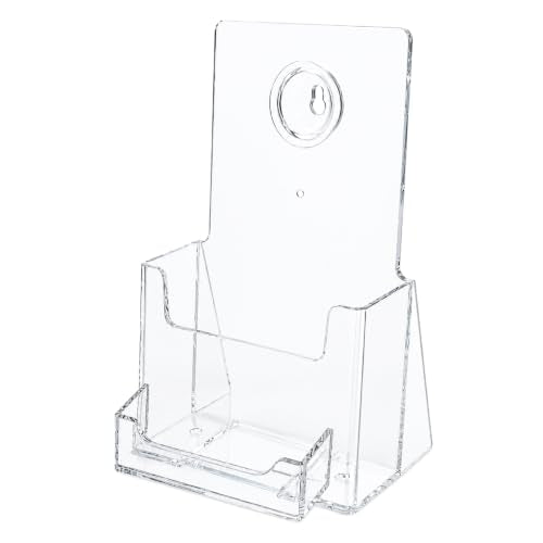 SOURCE ONE Acrylic Deluxe 4 Inch Wide Trifold Brochure Holder with Buisness Card Holder Counter Top or Wall Mount Use - color: Clear, size: 1 Pack