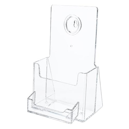 SOURCE ONE Acrylic Deluxe 4 Inch Wide Trifold Brochure Holder with Buisness Card Holder Counter Top or Wall Mount Use - color: Clear, size: 1 Pack