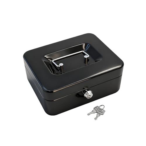8" Cash Box with Money Tray, Black, Medium - color: Black, size: Medium