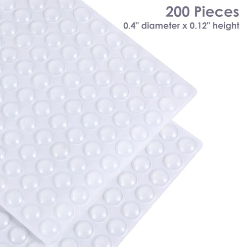 Juminiz 200 Pieces Cabinet Door Bumpers, 0.4inch Round Silicone Clear
