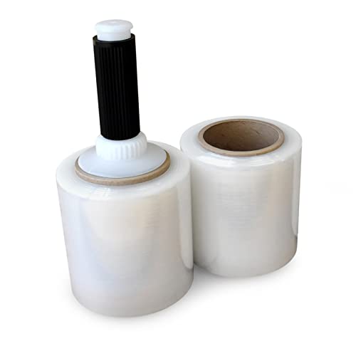 IDL Packaging 5" x 1000' Stretch Wrap Mini Rolls, 80 Ga (2-Pack) - USA-Made - size: 5" Rolls + Handle, style: 1000' Length, 80 Gauge