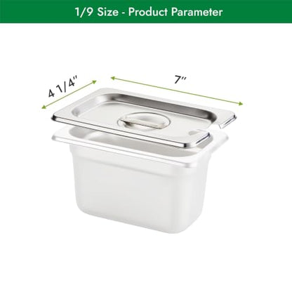 HECMAC 6-Pack 1/9 Size Slotted Hotel Pan Cover, Stainless Steel Solid Steam Table Catering Food Pan Lid with Handle, 23 Gauge - size: 1/9 Size, Notched Lid