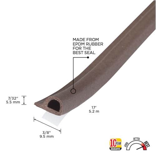 MD Building Rubber Window Seal for Small Gaps, Brown, 17ft - color: Brown, size: 7/32 in. x 3/8 in.