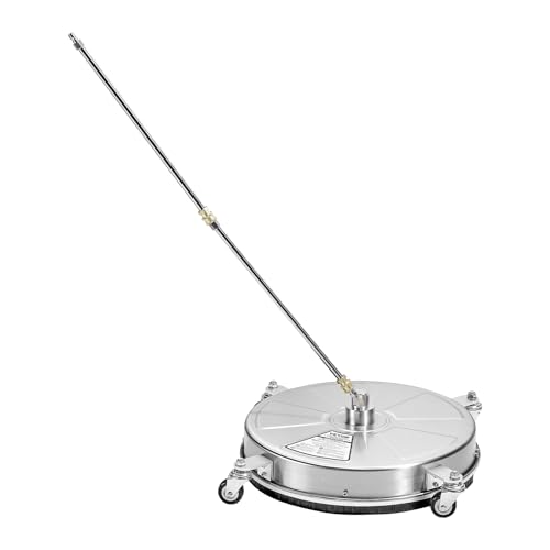 VEVOR 18 Inch Pressure Washer Surface Cleaner, 4000 PSI Stainless Steel Attachment with 4 Wheels, 2 Nozzles, 1/4 Inch Quick Connect and 2 Wands for Concrete, Patio, Deck - size: 18 Inch w/ Wand & Wheels