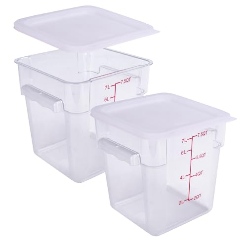 2 Pack RED Square Food Storage Container With Lid,Commercial Storage Box With Scale & Handle,Cake Making,Dough Marinating Meat,Kitchen Supplies (8 Quart) - size: 7.5 Quart-RED LID & MEASURING LINE