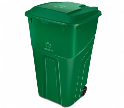 Outdoor Garbage Can with Lid, 32 Gallon Wheeled Large Trash Can, Snap Lid - color: Green