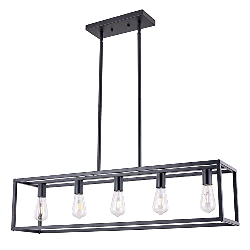 Kitchen Light Fixtures Dining Room Light Farmhouse Rectangle Chandeliers for Dining Rooms, Light Fixture Matte Black 5-Light Industrial Pendant Lighting - color: Black, size: 5 Lights