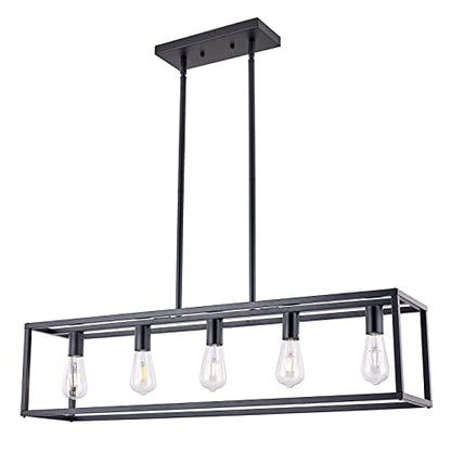 Kitchen Light Fixtures Dining Room Light Farmhouse Rectangle Chandeliers for Dining Rooms, Light Fixture Matte Black 5-Light Industrial Pendant Lighting - color: Black, size: 5 Lights