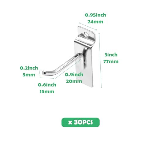 30Pcs 2 Inch Silver Slatwall Panel Hooks, Heavy Duty Slat Wall Hanging Display Hooks Pegboard Metal Hanger Hook for Gridwall Garage Shop Retail - color: Silver, size: 2 Inch