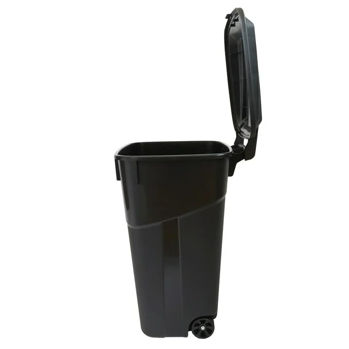 32 Gallon Wheeled Plastic Garbage Can, Black