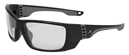 X Power ANSI Z87+ Safety Sunglasses Impact Resistant Polycarbonate Lens & Double Injection Frame - color: 003 Black & Grey Frame / Clear Lens