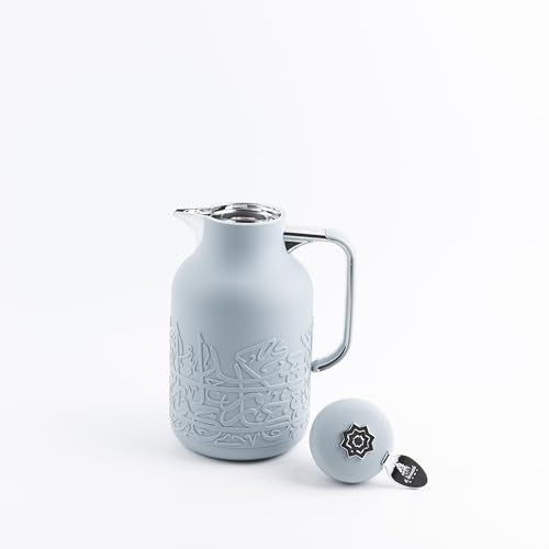 Jiwar Vacuum Flask 1 Liter Double Wall Insulation Keeps Drinks Hot or Cold Sleek Design Premium Thermos for Home Travel or Adventure By Otantik Home (Haze Blue & Silver) - color: Haze Blue & Silver