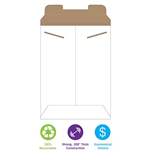 BOX USA 13" x 18" Stayflats Rigid Flat Mailers, White, for Keeping Documents, Photos, and Artwork Protected During Shipping (100 Pack)