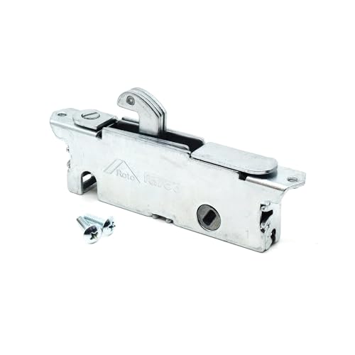 FASCO Patio Sliding Door Mortise Lock Replacement - Heavy Duty - 45 Degree Keyway - 3-11/16"" Screw Holes - Made in Canada, Silver, 15410-F