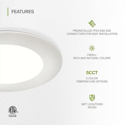 ASD 12 Pack Retrofit LED Recessed Lighting 6 Inch, 5CCT Wafer Lights - color: White Flat, size: 12 Pack