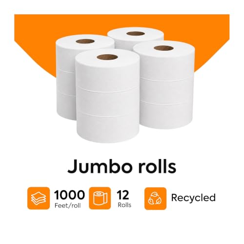 Staples Coastwide Professional Recycled Jumbo Toilet Paper, 2 - ply, White, 1000 ft./Roll, 12 Rolls/Case - size: 12 Count (Pack of 1), style: 1,000 ft.