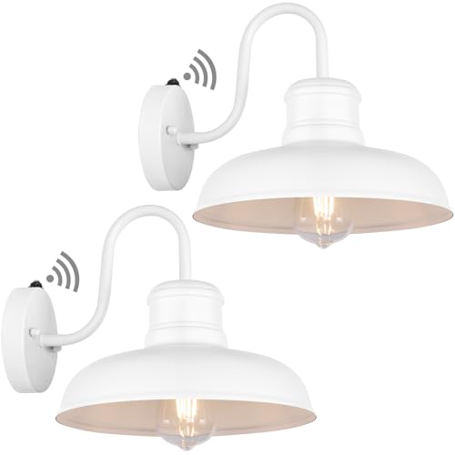 TOBUSA 2-Pack Dusk to Dawn Outdoor Wall Lights, Waterproof Farmhouse Gooseneck Barn Lights, 11.5'' White Outside Wall Sconces for House, Porch, Garage - color: White, size: 11.5 inch