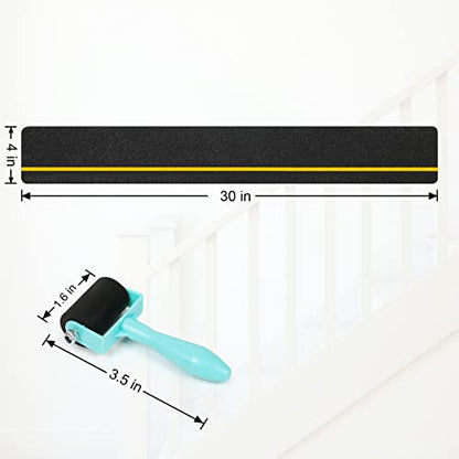 Anti Slip Tape (10-Pack) 4'' x 30'' Waterproof Non Skid Tape, Best Grip Non Slip Strips Treads High Traction Friction Abrasive Adhesive with Yellow Reflective Strips for Stairs Step - color: Black,Yellow
