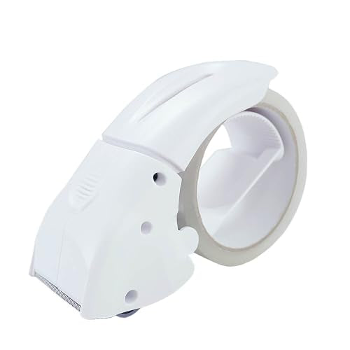 ABEL EVO Packing Tape Dispenser, White, 2 Inch Wide Ergonomic Tape Gun for Packing Boxes, Shipping Moving Mailing Box Sealing Carton Packaging, Lightweight Hand-held Heavy Duty Tape Cutter - color: White