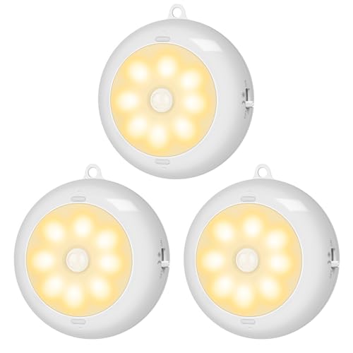 BLS 3.3" Motion Sensor Light Indoor AA Battery Powered, Under Cabinet Lighting Battery Operated, Magnetic Stick on LED Puck Nights Lights for Kitchen, Wall, Stair, Dimmable, 3000K Warm White (3 Pack) - color: Warm White