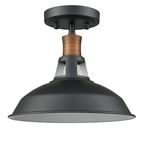 CLAXY Industrial Ceiling Light Semi Flush with Black and White Barn Shade - color: Black and White