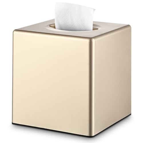 Y-in Hand Square Tissue Box Cover with Removable Bottom, Champagne Gold - color: Champagne Gold