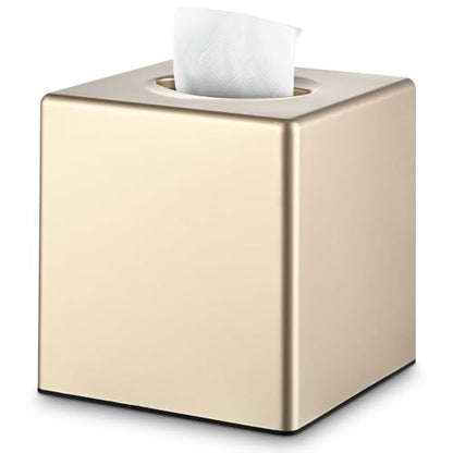 Y-in Hand Square Tissue Box Cover with Removable Bottom, Champagne Gold - color: Champagne Gold