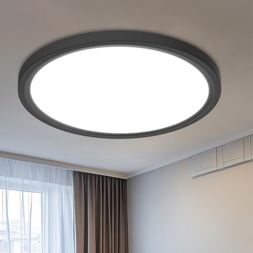 libtit 16" Black LED Ceiling Lights, 36W 3600lm, 3 Color Temps 3000K/4000K/6500K, Large Flush Mount Fixture for Kitchen, Hallway, Bedroom, Living Room, 120V ETL Listed, 1Pack - color: Black, size: 16in-1Pack