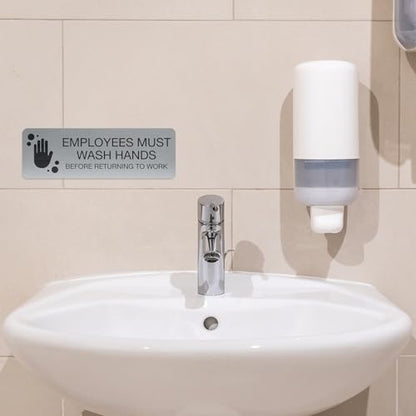 SBLABELS Employees Must Wash Hands Indoor Easy Adhesive Mount Door and Wall Sign for Restaurants and Small Businesses 3" x 9" - Silver - color: Silver, style: Employees Must Wash Hands