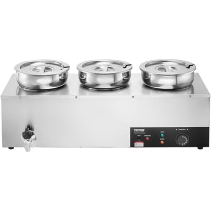 VEVOR Electric Soup Warmer, Three 7.4QT Stainless Steel Round Pot 86~185°F Adjustable Temp, 1200W Commercial Bain Marie with Anti-dry Burn and Reset Button, Soup Station for Restaurant, Buffet, Silver - size: 3*7.4QT