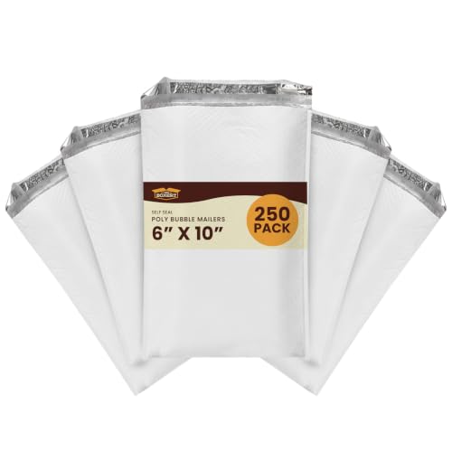 The Boxery 6x10" #0 Poly Bubble Mailers 250 Pack, Padded Envelopes, Self Seal, Waterproof Shipping Bags for Shipping & Packaging - size: #0 6x10'' (250)