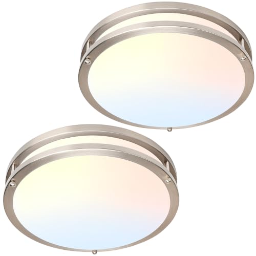 2-Pack LED Ceiling Light Fixtures, 24W 2400LM Flush Mount Light Fixture, Brushed Nickel Dimmable Light Fixture 5CCT 3000-6000K, 10inch Ceiling Lamp for Hallway Bathroom Kitchen - color: Brushed Nickel, size: 10 inch