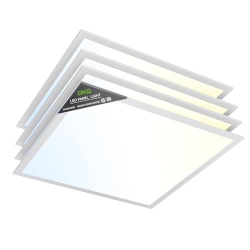 OKQ 2x2 LED Flat Panel Light Drop Ceiling Office Fixture,5 CCT 3000K-6500K Adjustable & 5 Wattage Selectable, 0-10V Dimmable, 2X2 LED Flush Mount Ceiling Light,ETL Listed 4 Pack - size: 2x2FT-4Pack