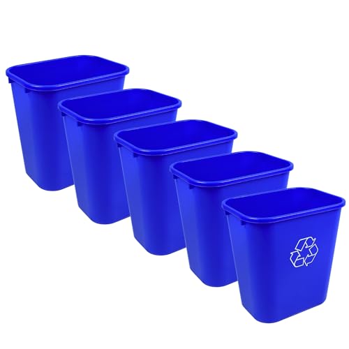 7 Gallon Blue Recycling Wastebasket Bin Plastic Trash Can | 5 PACK - size: 7 Gallon