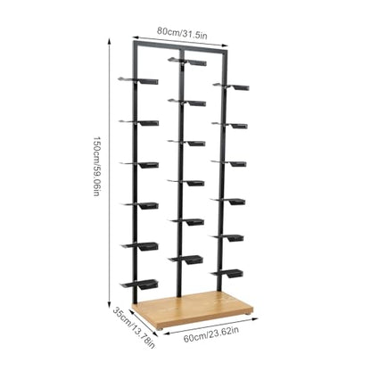 Commercial Clothing Store Shoe Rack Retail Store Shoe Display Shelf Free Standing Shoes Shelf Single Sided Shoes Racks 18 Compartments 24.25lbs Load Capacity (31.5 * 59.06in, Black, Wood) - color: Black, Wood