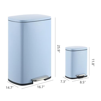 happimess Connor 2-Piece Iron Trash Can, Tide Pool Blue - color: Tide Pool Blue