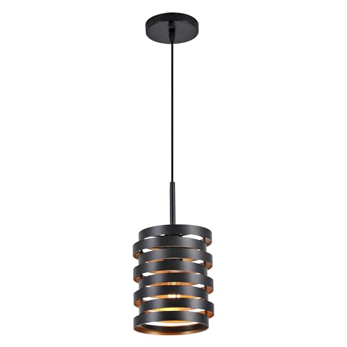 CNRATYE Modern Farmhouse Pendant Lights Kitchen Island, Industrial Multiple Rings Hanging Pendant Light Fixtures for Sink Bar Entrance Bathroom Hallway, Black with Gold Interior - size: 1-Light