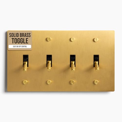Select 4-Gang Solid Brass Toggle Switch, 3-Way Compatible with Faceplate - color: Satin Brass, size: 4 Gang, style: Toggle Switch
