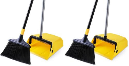 Yocada Commercial Broom and Dustpan Set with Comb Commercial Outdoor Indoor for Courtyard Garage Lobby Mall Market Floor Home Kitchen Room Office Pet Hair Rubbish (Pack of 2) - size: Size One (Pack of 2)
